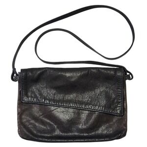 Vintage Black Leather 11" Crossbody Bag Flap Closure Talon Zipper
